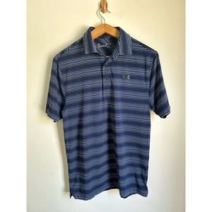 Under Armour Heat Gear High Stretch Striped Polo Shirt Navy Blue Men's Small